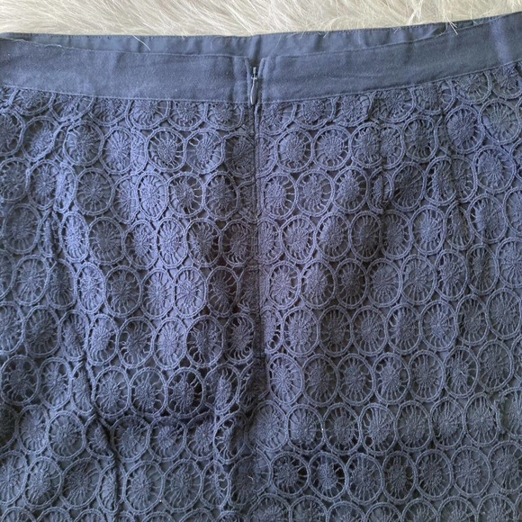Ann Taylor Loft Sz 6 Womens Navy Blue Crochet Eyelet Skirt Knee Length Lined - Picture 8 of 11